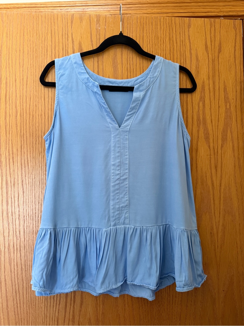 Maven West Light Blue Sleeveless Ruffle Hem Blouse Top Size Medium